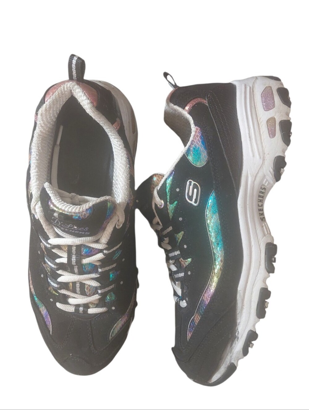 Skechers D'lites Galaxy Dream Black Iridescent Holographic Sneaker Trainers 10
